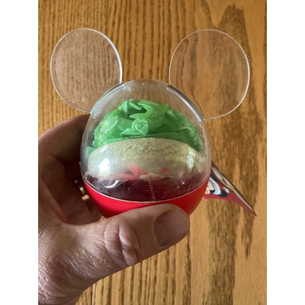 VTG Disney Mickey Mouse Ear Shaped Plastic Cookie Container Red Clear 431507 NWT